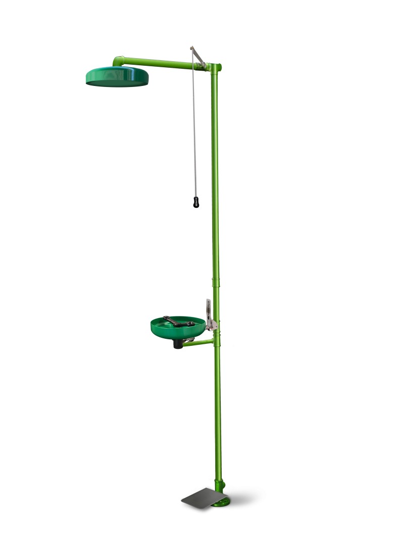 Chuveiro e Lava Olhos de Emergência Bacia ABS com PEDAL | Indigo Safety