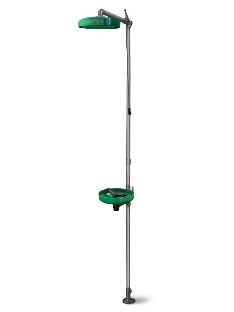 Chuveiro e Lava Olhos de Emergência INOX e Bacia ABS | Indigo Safety